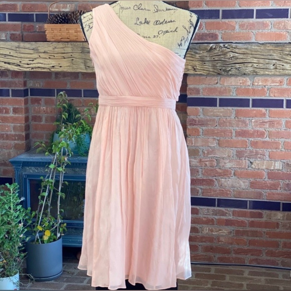 One-Shoulder Blush Pink Chiffon Dress